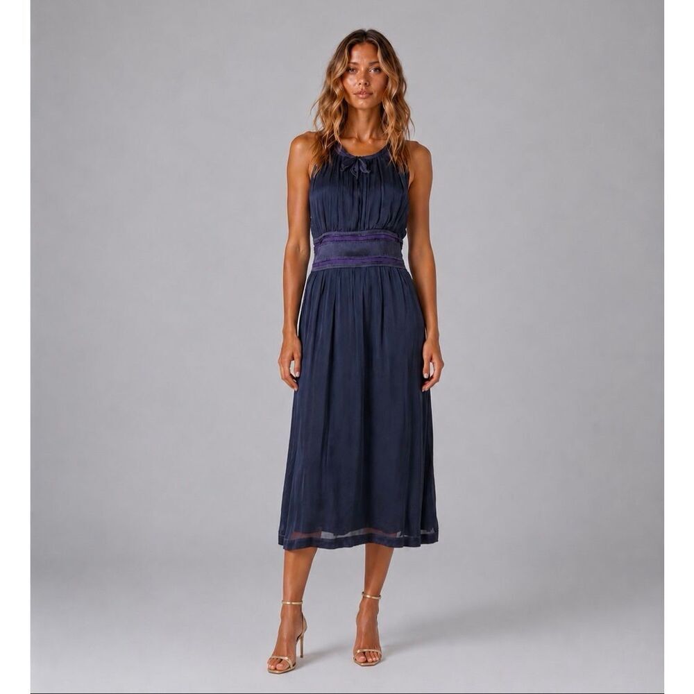 NWT Alberta Ferretti Silk Halter Midi Dress Purple Made in Italy 8 (142)